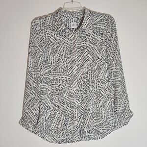 Cabi Shirt Womens Medium Button Up Long Sleeve Geometric Abstract Top Blouse